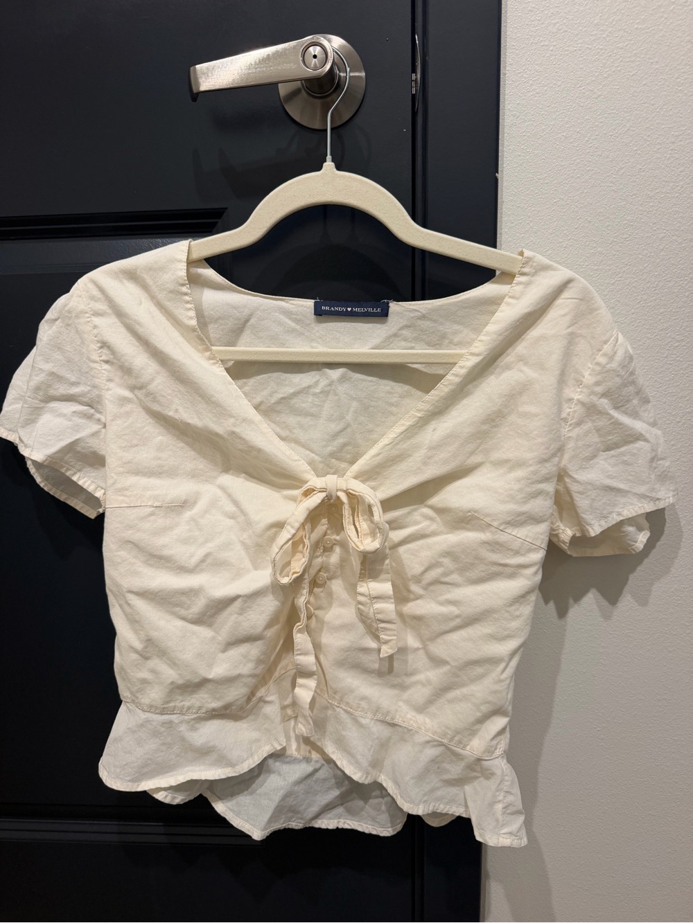 Brandy Melville Light Yellow Short-Sleeve Tie-Front Blouse